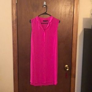 Hot pink shirt dress.
